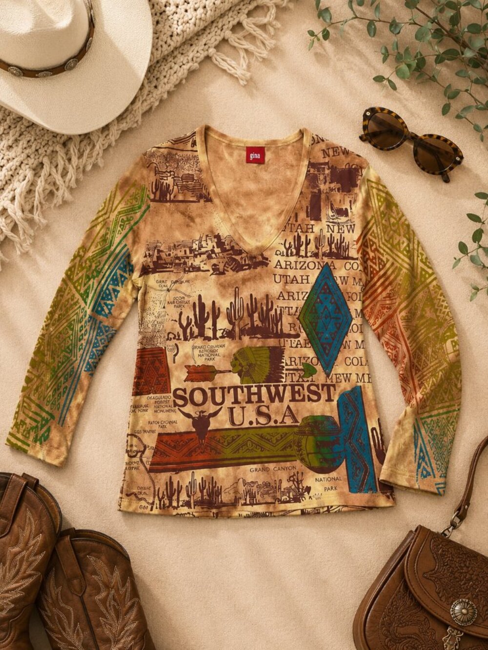 Glima Southwest Graphic Top Womens Cotton Boho Desert Print